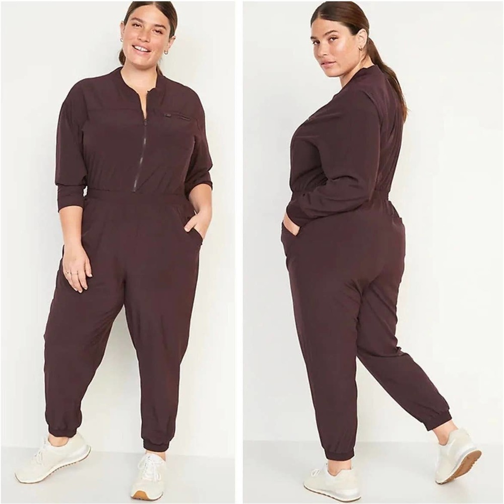 Old Navy Plum Wine Stretch Tech Jumpsuit Size Large
